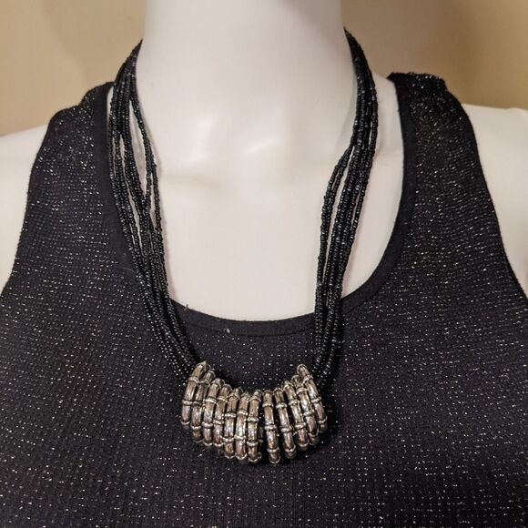 Beads & silver-tone circles necklace - Picture 1 of 4